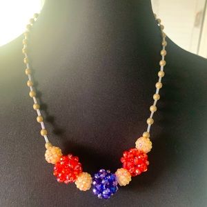 Necklace beaded red white and blue crystal balls